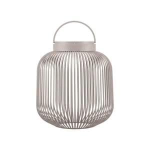 Middelgrote grijze lantaarn met oplaadbare led lamp van Blomus Lito met moderne uitstraling en verticale lijnen
