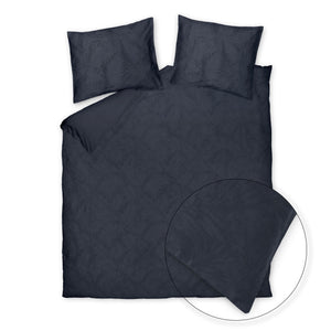 Vandyck Purity Alba in Blue Ink, volledig donkerblauw dekbedovertrek met ingeweven patroon