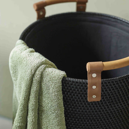 Aquanova Cino wasmand zwart - London handdoek Thyme - www.bath-living.com