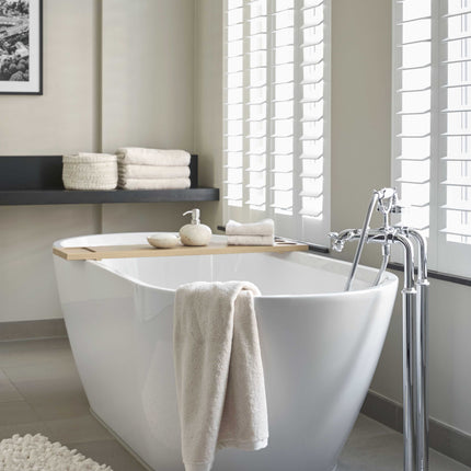 Aquanova Mink badbrug, Luxor accessoires Cream, London handdoeken Birch, Rocca badmat Ivory - www.bath-living.com