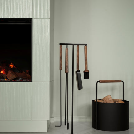 Blomus Ashi haardhoudmand medium en 5 delige haardset - www.bath-living.com