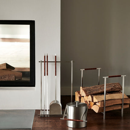 Blomus Aska openhaardaccessoires van mat staal - asemmer, haardhoutrek en open haard set