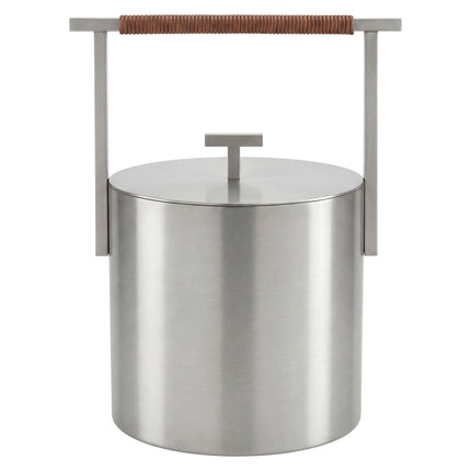 Blomus Aska open haard accessoires van mat rvs - rond asemmer met deksel en bruin leren handvat - 68053