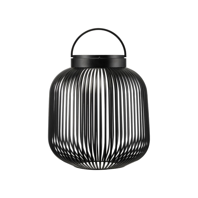 Blomus Lito led lantaarn Black medium, zwarte stalen sfeerverlichting met led lamp voor binnen en buiten