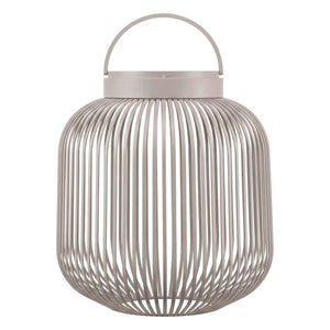 Middelgrote grijze lantaarn met oplaadbare led lamp van Blomus Lito met moderne uitstraling en verticale lijnen