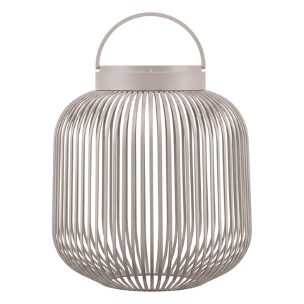 Middelgrote grijze lantaarn met oplaadbare led lamp van Blomus Lito met moderne uitstraling en verticale lijnen