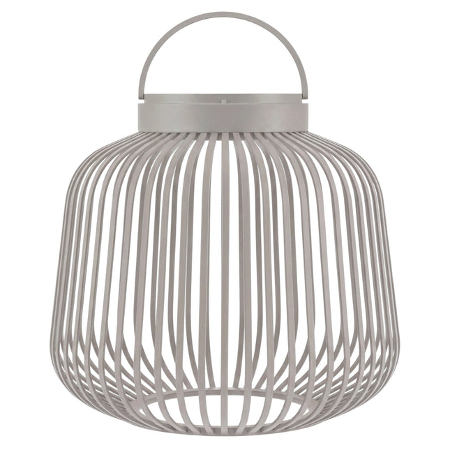 Kleine grijze lantaarn met oplaadbare led lamp van Blomus Lito met moderne uitstraling en verticale lijnen