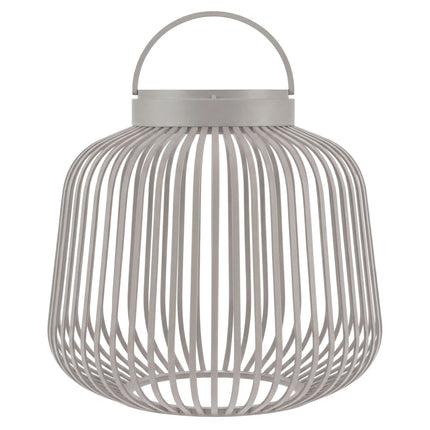 Kleine grijze lantaarn met oplaadbare led lamp van Blomus Lito met moderne uitstraling en verticale lijnen