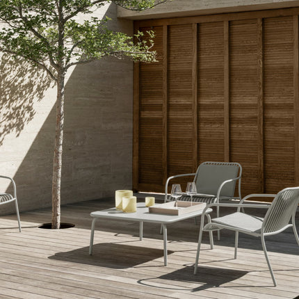 Blomus Yua loungeset Silk Gray - Saga windlicht - Kankyo dienblad - Belo wijnglas - www.bath-living.com