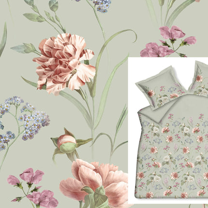 Vandyck dekbedovertrek Flora Bloom kleur Pistache - www.bath-living.com