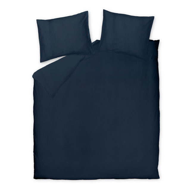 Luxe dekbedovertrek Vandyck Pure 84 van 100% voorgewassen katoen 300 TC in donkerblauwe kleur Blue Ink