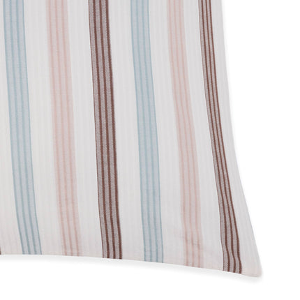 Witte kussensloop Vandyck Pure Drift met roze, blauwe en donkerbruine verticale strepen