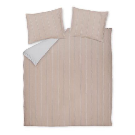 Vandyck Pure Linea Blush roze dekbedovertrek met subtiele verticale lijnen en effen witte onderzijde