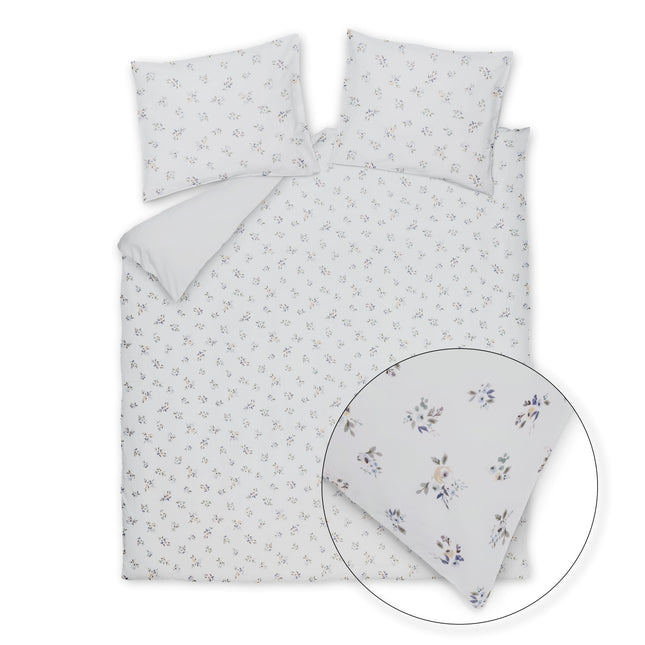 Vandyck Pure Rose wit dekbedovertrek met print van mini bloemetjes in grijs beige en blauw