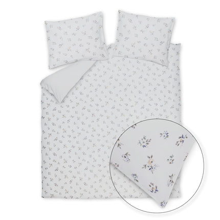 Vandyck Pure Rose wit dekbedovertrek met print van mini bloemetjes in grijs beige en blauw