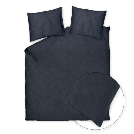 Vandyck Purity Alba in Blue Ink, volledig donkerblauw dekbedovertrek met ingeweven patroon