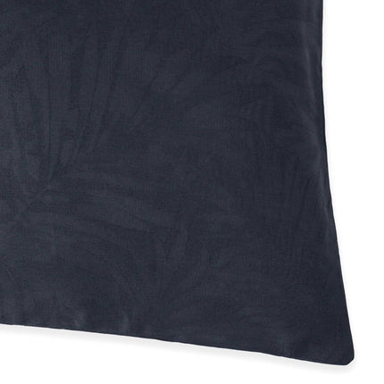 Donkerblauwe kussensloop Vandyck Purity Alba in Blue Ink, met ingeweven abstract patroon van bladeren