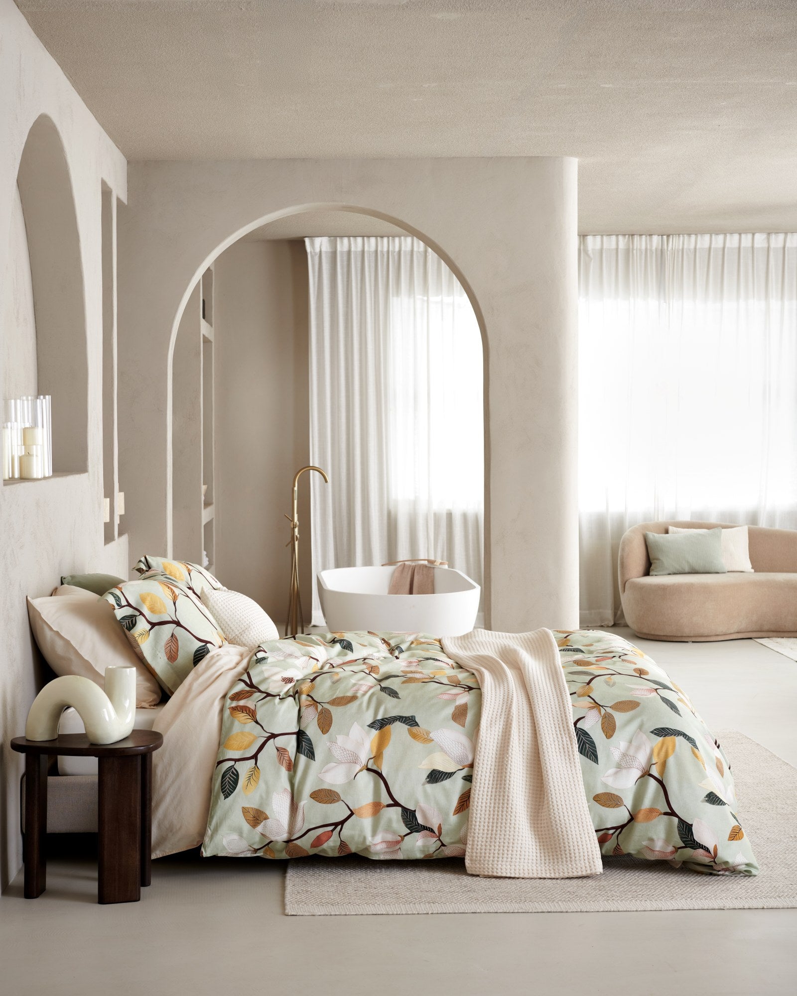 HOME Piqué-Tagesdecke, Creme-Braun, 160 x 250 cm