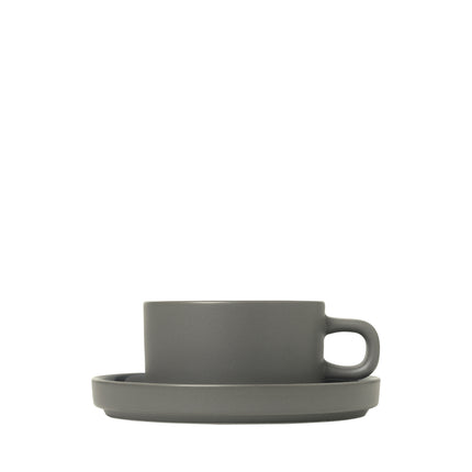 PILAR 2 theekoppen 170ml met schotel Pewter