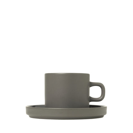 PILAR 2 koffiekoppen 200ml met schotel Pewter
