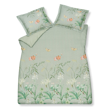 Dyneovertræk Flower Garden Smoke Green 140x220 cm (satinbomuld)